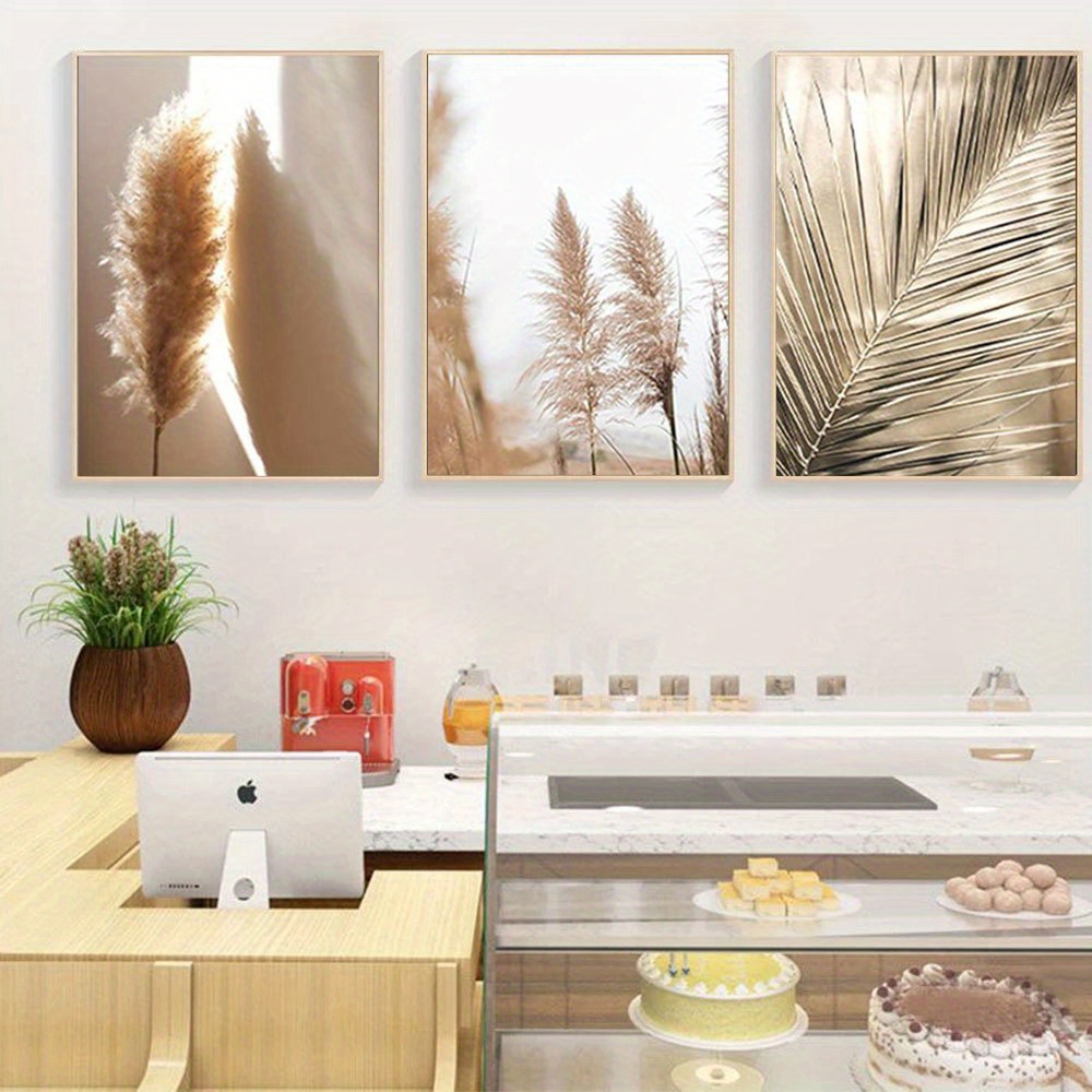Pampas Grass Decor - Conjunto de 3 Pôsteres Planos 2D